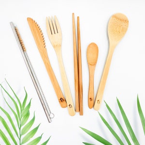 Natural Eco-friendly Reusable Bamboo Cutlery Set 8 pieces Lunch