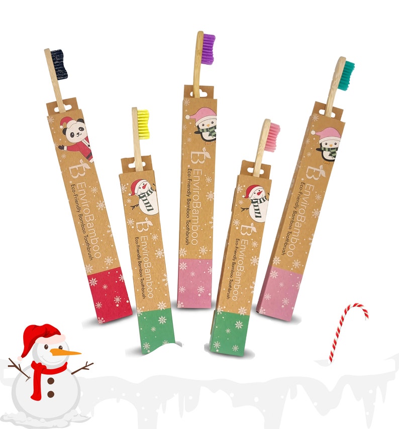 Christmas 2023, Bamboo Toothbrush, Soft /Medium Bristles for Kids & Adults, Xmas Stocking Filler, Eco-Friendly Wooden Toothbrush, Vegan Gift image 2