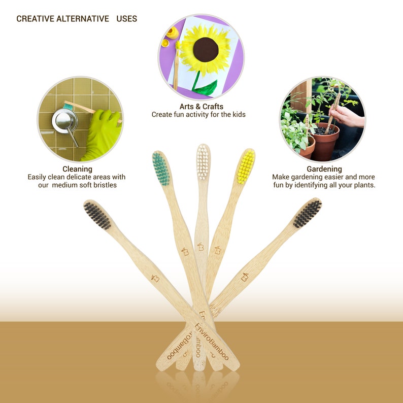 Kids Bamboo Toothbrush, Eco Friendly, Natural Wooden Toothbrushes with Soft BPA-Free Bristles, Pink, Green, Blue, Purple, Yellow, Vegan Gift image 5