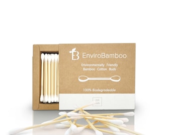 Bamboo Cotton Buds, 200 Pack, Xmas Stocking Filler, Biodegradable Earbuds, Eco Friendly Swabs, Natural Qtips, Plastic-Free, Zero Waste Gift