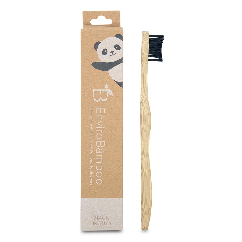 Kids Bamboo Toothbrush, Eco Friendly, Natural Wooden Toothbrushes with Soft BPA-Free Bristles, Pink, Green, Blue, Purple, Yellow, Vegan Gift Black