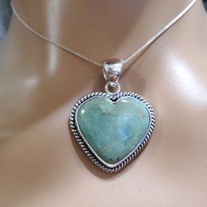 Large Turquoise Heart Necklace/Box Chain/Blue Turquoise Heart Pendant/Heart/ Sterling Silver/Handmade Jewelry/Made In Albuquerque/Tq19