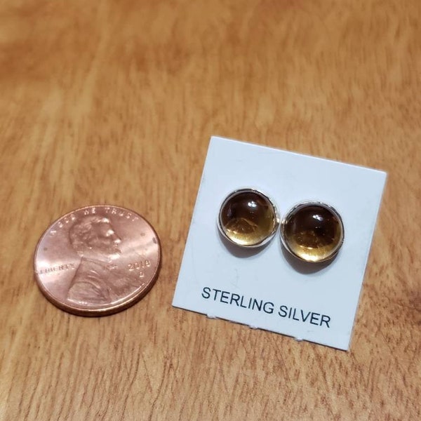 8mm Round Citrine Stud Earring/Gems Stone Earrings/Yellow Stone Stud Earring/Sterling Silver/Handmade Jewelry/ Stud Earring