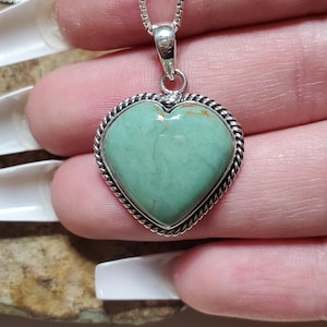 Heart Turquoise Necklace/Blue Turquoise Heart Pendant/Heart/ Sterling Silver/Handmade Jewelry/Large Turquoise Pendant Heart/Gift /LL703