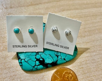 2 Pair Turquoise Studs Earrings/4mm Sterling Silver /Handmade Jewelry/Piercing Earrings/Everyday Jewelry/Cartilage /Minimalist Earrings