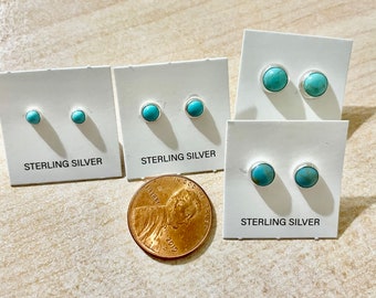 Turquoise Stud/4 Pair Turquoise Studs Earring/Sterling Silver 3mm,4mm,5mm,6mm/4 Pair Studs/Helix /Piercing Earring/Tiny Earring/Made In USA