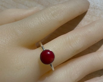 Natural Red Coral Ring/Sterling Silver Ring/Red Gemstone Ring/Coral Ring/Boho Ring/Gift For Mom/ Ring
