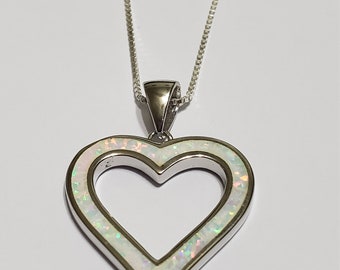 Opal Inlay Heart Pendant/Sterling Silver/Everyday Jewelry / Inlay Opal Jewelry/Gift For Her