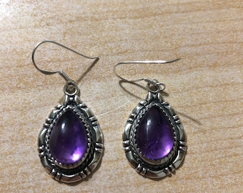 Pendientes morados en forma de lágrima/Pendientes de amatista/Piedra preciosa morada/Joyas de plata de ley/Joyas llamativas