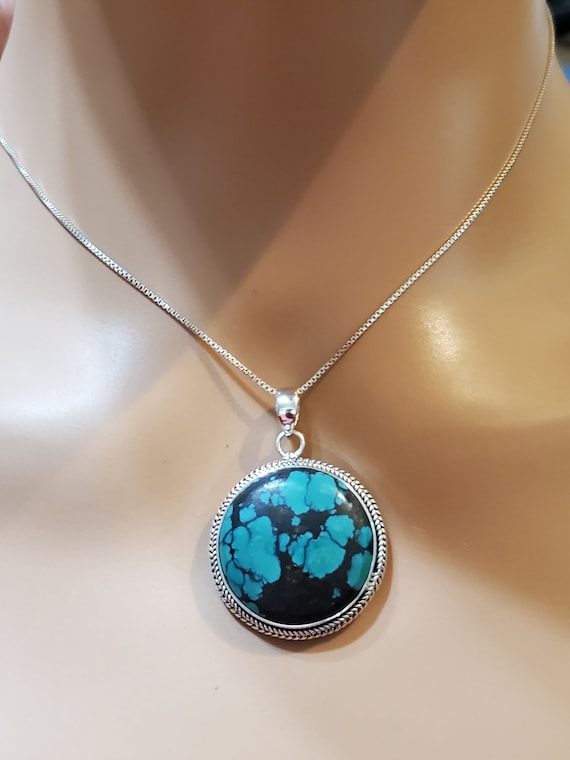 Blue Turquoise Pendant/blue Turquoise Necklace/sterling Pendant