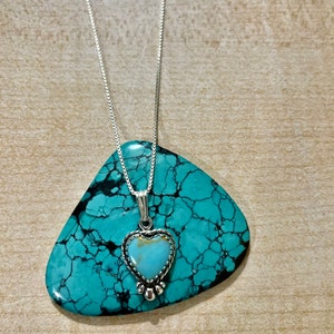 Heart Turquoise Necklace/Blue Turquoise Heart Pendant/Heart/ Silver Chain/Sterling Silver/Turquoise Jewelry/Made In Albuquerque