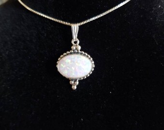 Opal Pendant Necklace/Southwest Jewelry/Box Chain/Sterling Silver/Handmade jewelry/Opal Pendant