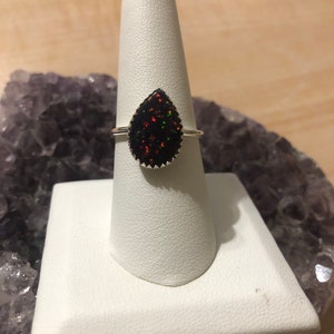 Black Opal Rings/Sterling Silver/Handmade Ring/Black Fire Opal Ring/Teardrop Black Opal Ring /Black Red Opal Rings /Made In USA image 7