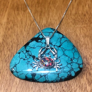 Crab Pendant/Crab Necklace/Fire Opal Necklace/Silver Handmade Jewelry/Made In USA