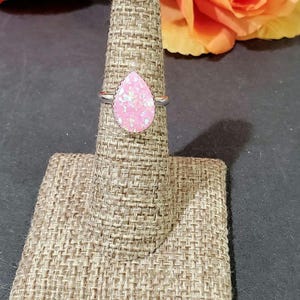 Teardrop Fire Opal Ring/Sterling Silver/Handmade Ring/Pink Opal Ring/Pink /Gift For Her/Made In USA