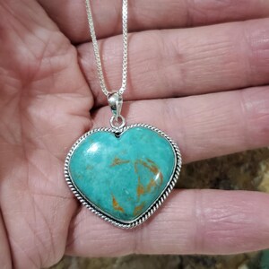 Heart Turquoise Necklace/Blue Turquoise Heart Pendant/Heart/ Sterling Silver/Handmade Jewelry/Large Turquoise Pendant Heart/Gift /LL110