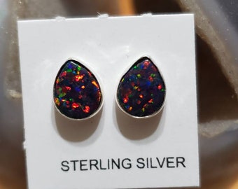 Small Teardrop Opal Earrings /Sterling Silver/Everyday Jewelry/Black opal Earring/Teardrop Opal Earring/Made In USA