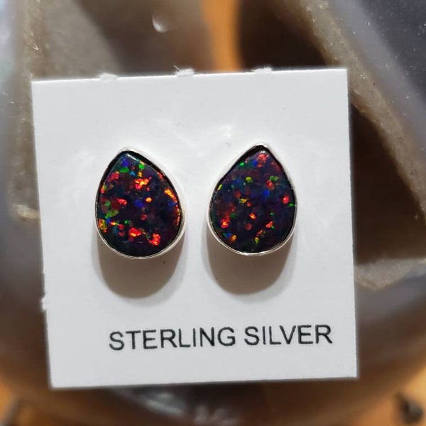Small Teardrop Opal Earrings /Sterling Silver/Everyday Jewelry/Black opal Earring/Teardrop Opal Earring/Made In USA