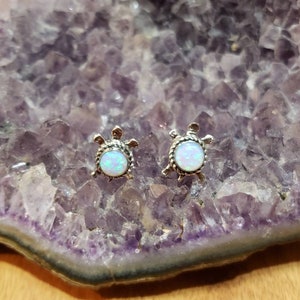 Turtle Stud Earrings/Turtle Stud/Fire Opal Earring/Handmade Jewelry/Sterling Silver/Made In USA
