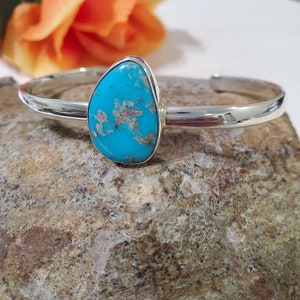Turquoise Cuff Bracelet/Blue Turquoise Cuff/Turquoise Bracelet/Simple Turquoise Cuff/Sterling Silver Turquoise Bracelet/Gift For Her/LT11