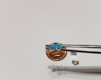 Tiny Stud Blue Opal Earring/Handmade Jewelry/Dainty Opal Earring/925 Sterling Silver/Mini Earrings/Third Piercing Stud