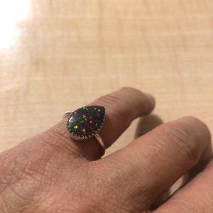 Black Opal Rings/Sterling Silver/Handmade Ring/Black Fire Opal Ring/Teardrop Black Opal Ring /Black Red Opal Rings /Made In USA image 3