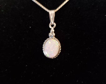 Dainty Fire Opal Pendant/White Opal Necklace/Handmade Jewelry/Small Opal Pendant /Sterling Silver /Made In USA
