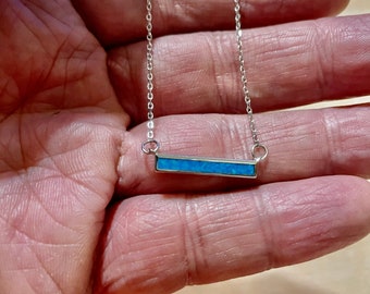 Bar Opal Pendant/Blue Opal Bar Necklace/Sterling Silver/Handmade Jewelry/Gift For Her/Tiny Bar/Dainty Bar Opal