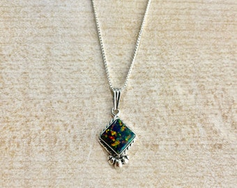 Black Opal Pendant Necklace /Black Fire Opal /Sterling Silver/Everyday Jewelry/Handmade/Gift For Her/Bridesmaid Gift/Made In USA