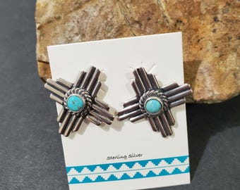 Zia Earring/Zia Turquoise Earring/Blue Turquoise/Sterling Silver Pendant/Turquoise Zia Jewelry/Zia Jewelry/Zia Turquoise/Gift For Her