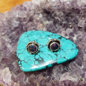 Opal Stud Earring/Small Fire Opal Stud/Black Opal/Handmade Jewelry/Made In USA
