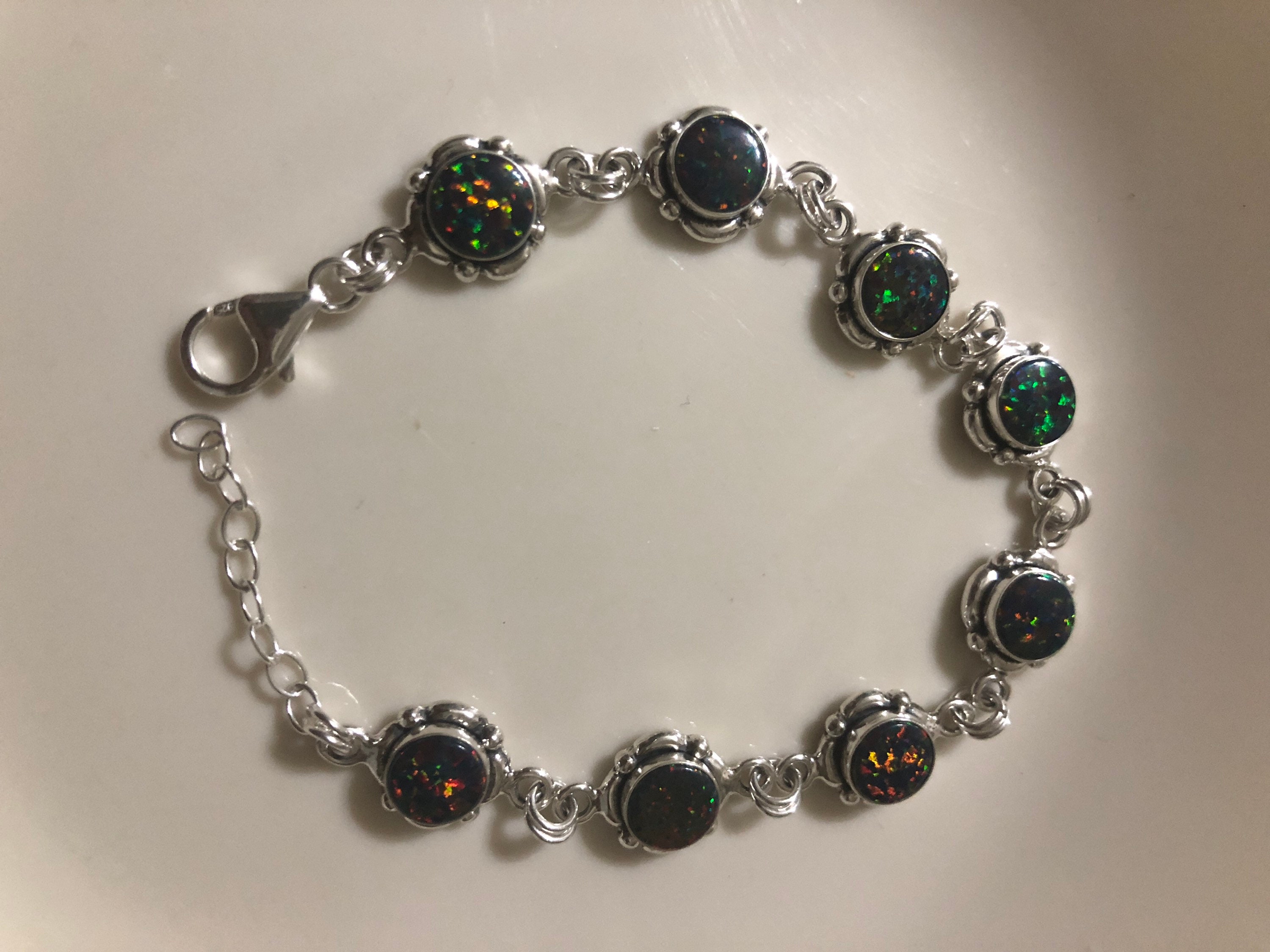 Fire Opal Bracelet Link/Black Fire Opal /8mm Round Etsy