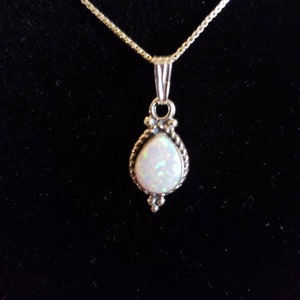 Dainty Teardrop Fire Opal Pendant/Handmade Jewelry/Opal Necklace/Sterling Silver/Made In USA