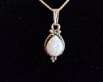 Dainty Teardrop Fire Opal Pendant/Handmade Jewelry/Opal Necklace/Sterling Silver