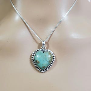 Cute Heart Turquoise Necklace/Box Chain/Blue Turquoise Heart Pendant/Heart/ Sterling Silver/Handmade Jewelry/Made In Albuquerque/Tq17