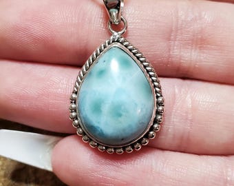 Larimar Pendant Necklace/Sterling Silver Pendant/Larimar Necklace/Larimar Pendant/Teardrop Larimar Necklace/Gift For Her/LL750