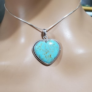 Heart Turquoise Necklace/Blue Turquoise Heart Pendant/Heart/ Sterling Silver/Handmade Jewelry/Large Turquoise Pendant Heart/Gift /LL112