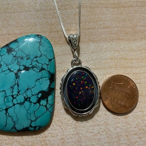 Large Black Opal Pendant/Sterling Silver/Black Fire Opal Pendant /Fire Opal Pendant /Statement Opal Pendant/Made In USA