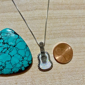 Guitar Pendant / Musical Jewelry/Sterling Silver/Guitar Opal Inlay/Musician Gift /Guitar Jewelry/Guitar necklace/Guitar