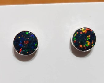 6MM Stud Fire Opal Earring/Black Fire Opal Earring/Sterling Silver/Dainty Studs/Handmade Jewelry/Made In USA