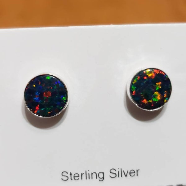 6MM Stud Fire Opal Earring/Black Fire Opal Earring/Sterling Silver/Dainty Studs/Handmade Jewelry/Made In USA