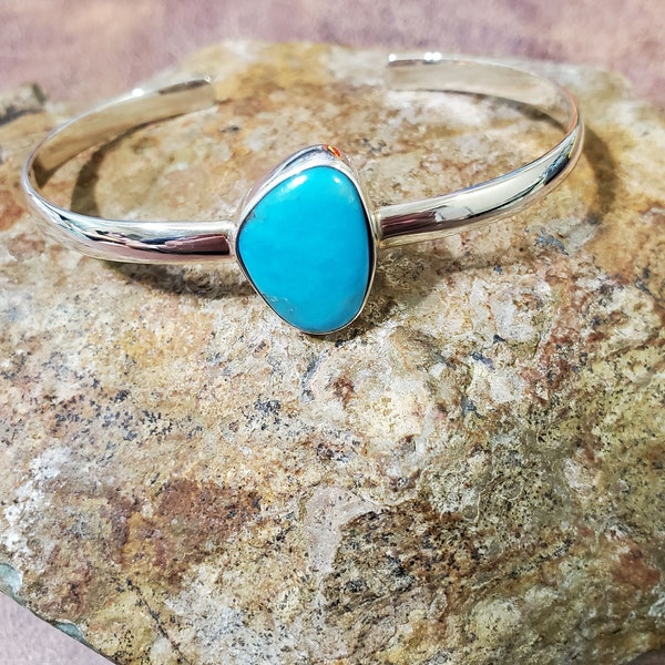 Turquoise Cuff Bracelet/Blue Turquoise Cuff/Turquoise Bracelet/Simple Turquoise Cuff/Sterling Silver Turquoise Bracelet/Gift For Her/LT7