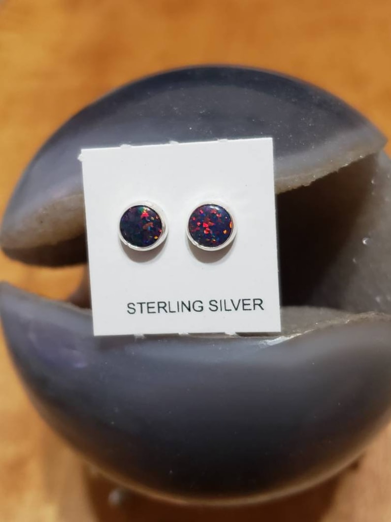 5MM Tiny Black Opal Studs/Sterling Silver/Minimalist Stud Earrings/Third Piercing Stud /Made In USA image 1