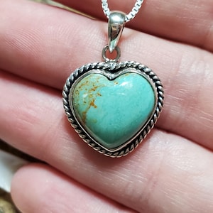 Heart Turquoise Necklace/Blue Turquoise Heart Pendant/Heart/ Sterling Silver/Handmade Jewelry/Large Turquoise Pendant Heart/Gift /LL700