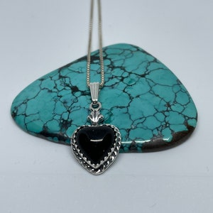 Black Onyx Heart Pendant/sterling Silver/ Heart Necklace