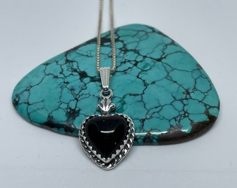 Black Heart Pendant/Heart Black Onyx/Black Heart Stone Pendant/Sterling Silver Heart/Dainty Black Heart Necklace/Heart Necklace