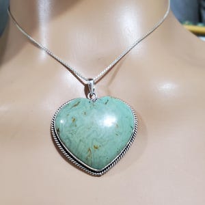 Large Heart Turquoise Necklace/Box Chain/Blue Turquoise Heart Pendant/Heart/ Sterling Silver/Handmade Jewelry/Mother Day Gift /LL111