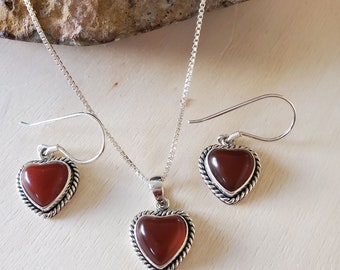 Carnelian Heart Pendant Earrings Sets/Carnelian Heart Necklace/Carnelian Heart Earring/Red Carnelian Heart Pendant/Carnelian Heart Jewelry