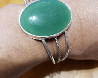 Green Adventuring/Silver Cuff/Adventuring Cuff Bracelet/Sterling Silver 925/Big Green Stone Cuff /Bridesmaids Gift/Made In USA