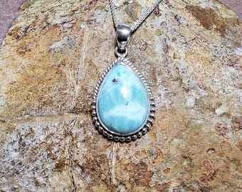 Larimar Pendant Necklace/Sterling Silver Pendant/Larimar Necklace/Larimar Pendant/Teardrop Larimar Necklace/Gift For Her/LL775